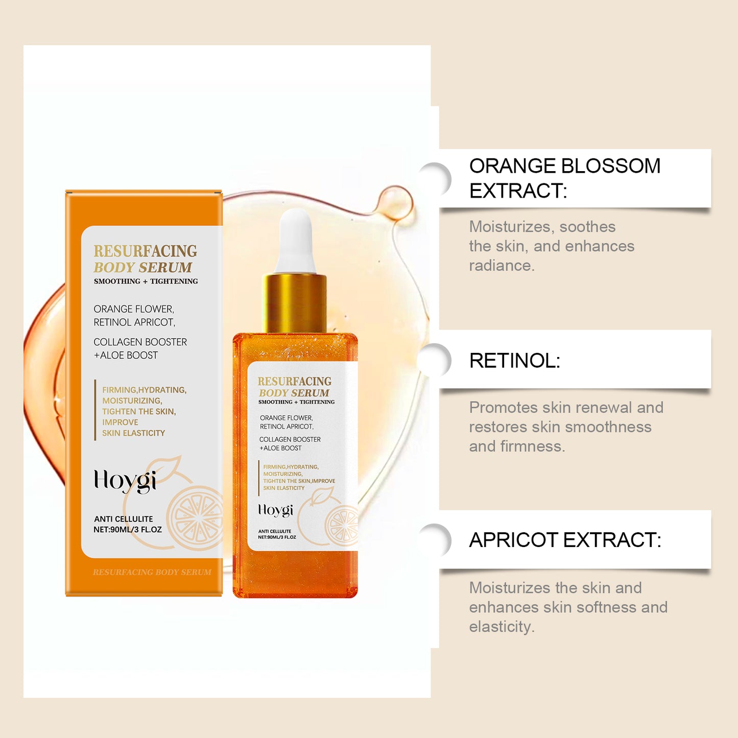 Hoygi Anti-Cellulite Body Firming Serum Anti-Wrinkle Balancing Oil and Water Delicate Skin Serum