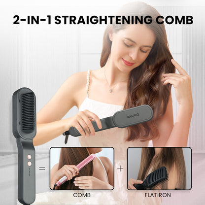 2-in-1 Hair Straightener & Curler – Portable Ceramic Flat Iron for Travel